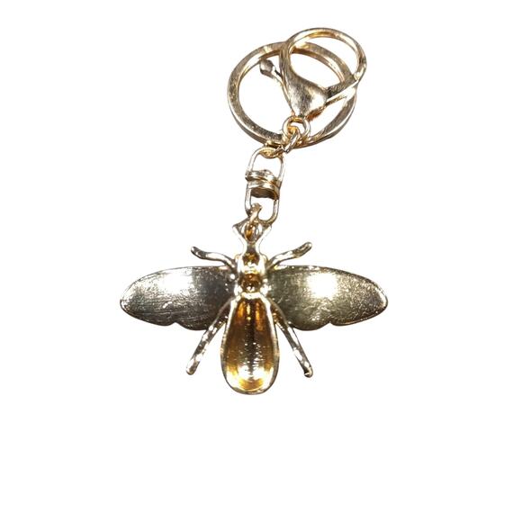 Bee Rhinestone Keychain Gold Tone Purse Clip - Picture 5 of 6